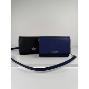 Kate Spade Saffiano Leather‎ Crossbody Bag Chain Strap Bundle Black Blue Casual